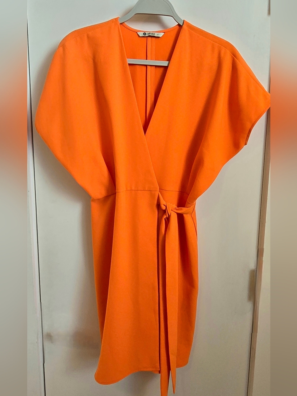Orange V-Neck Tie-Waist Wrap Midi Dress